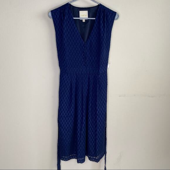 Modcloth Dress Blue Sleeveless VNeck Button Top Tie Waist Arrow Size Small NWOT - Picture 2 of 8